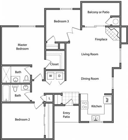 Three Bedroom Floor Plan l Waterford Place Apartments in Folsom CA 