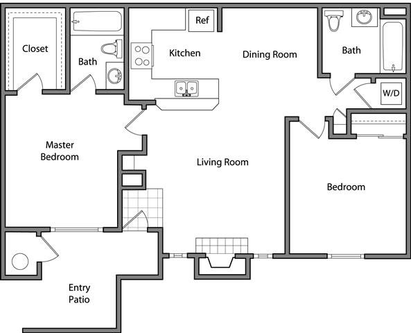 Two Bedroom Floor Plan l Waterford Place Apartments in Folsom CA