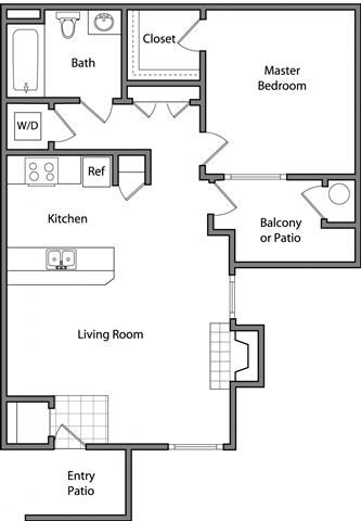 One  Bedroom Floor Plan l Waterford Place Apartments in Folsom CA 