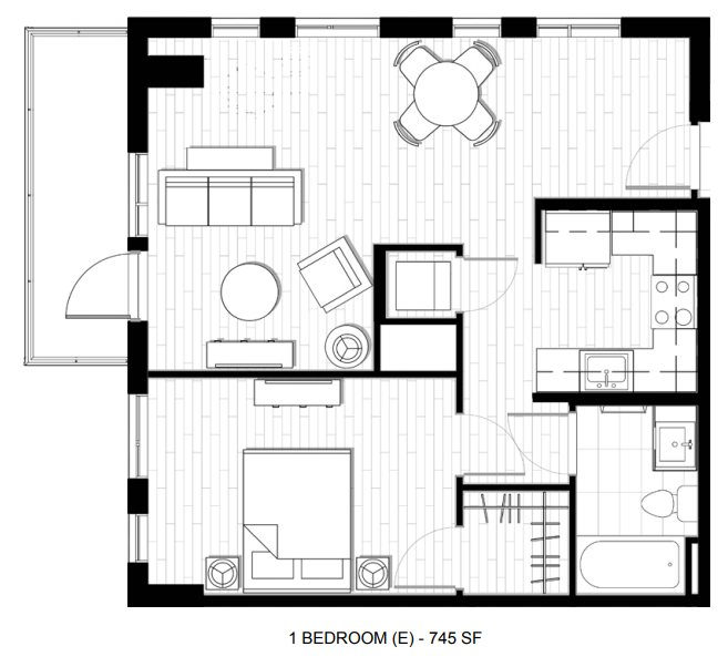 O2 Apartments 1 Bedroom E Floor Plan