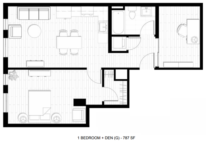 O2 Apartments 1 Bedroom Den Floor Plan