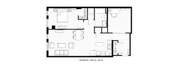 O2 Apartments 1 Bedroom Den Floor Plan