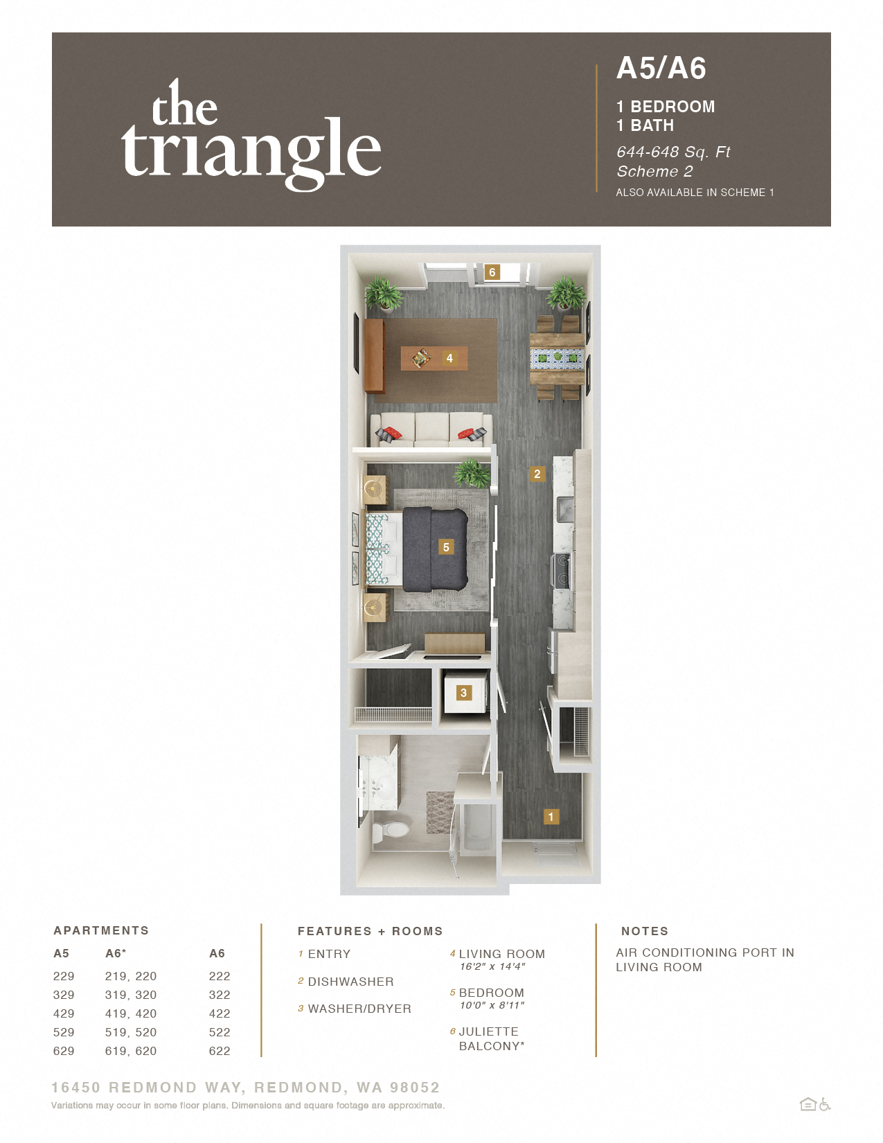 Triangle Redmond WA A6 1 Bedroom 648 SQ FT