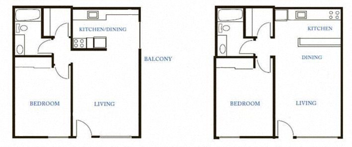 1BR-1BA Floor Plan 1