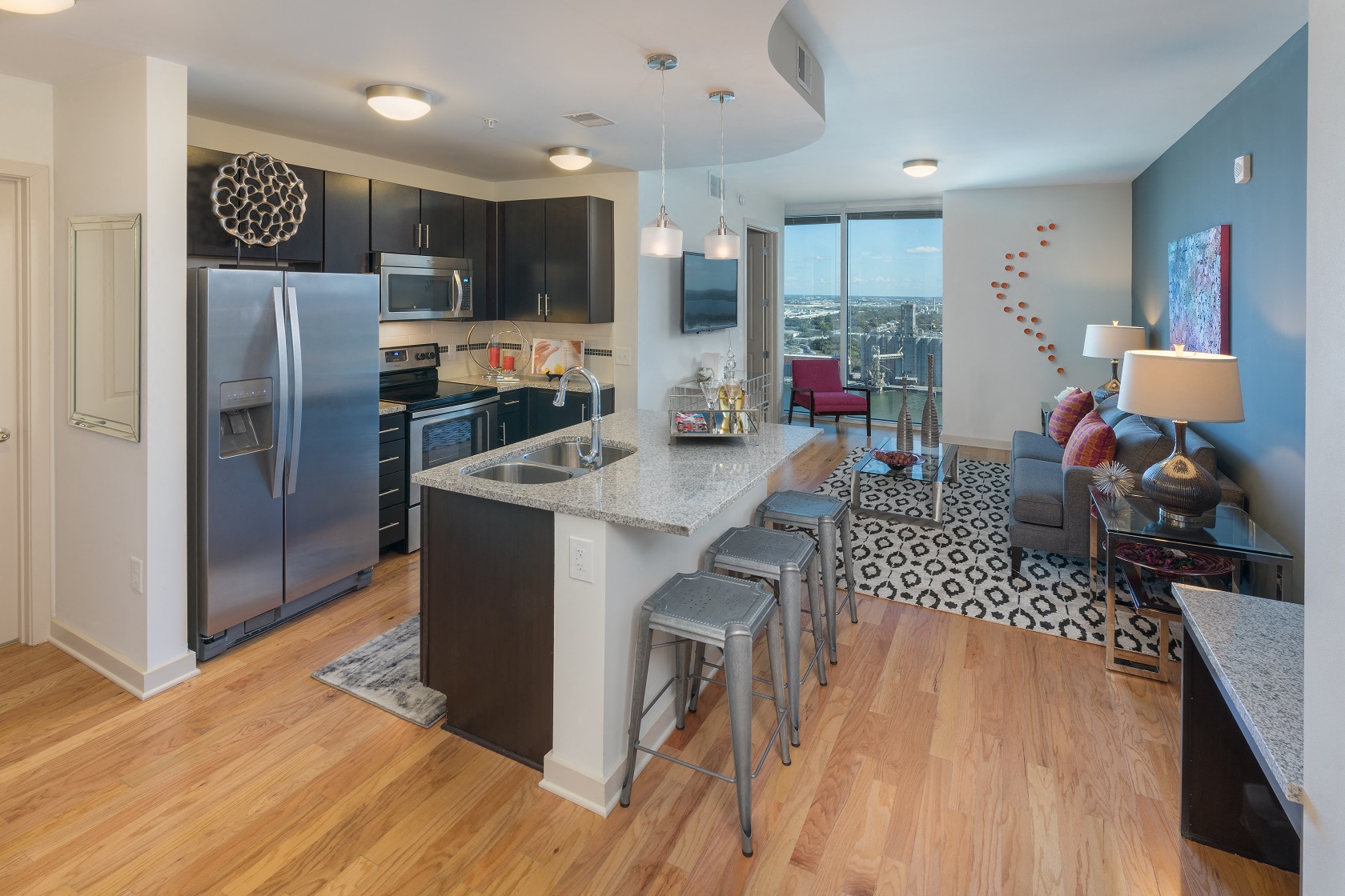 Every kitchen provides plenty of above and below cabinet storage.  Meal prep is easy on spacious kitchen countertops.