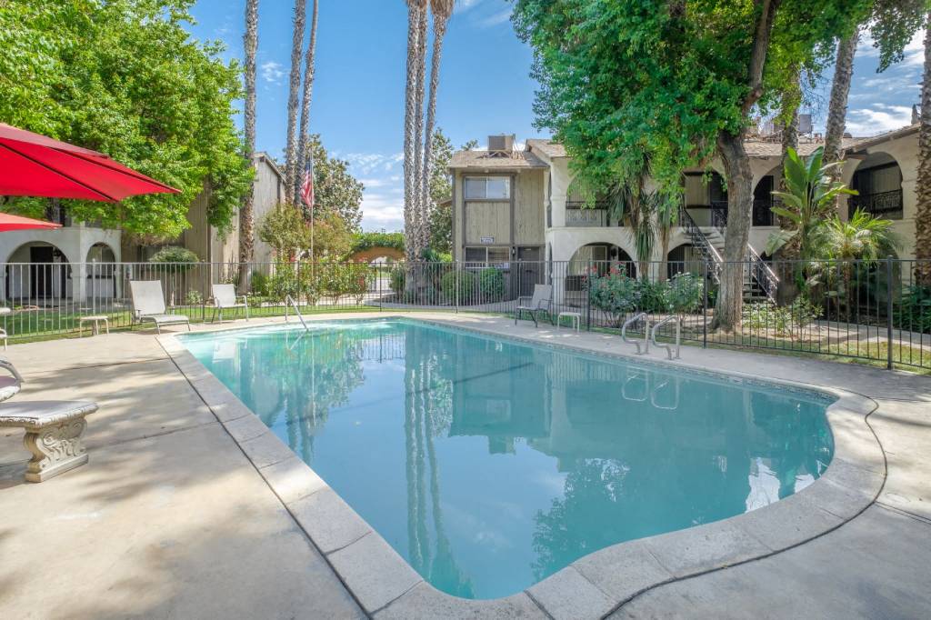 Extensive Resort Inspired Pool Deck at Barcelona Apartments, California