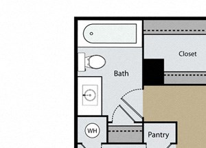 1 Bed 1 Bath Floor Plan 1 Bed 1 Bath Floor Plan at Barcelona Apartments, Visalia, 93277