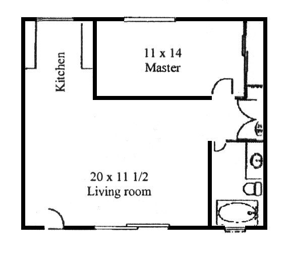 1 Bedroom 1 Bath Floor Plan 3