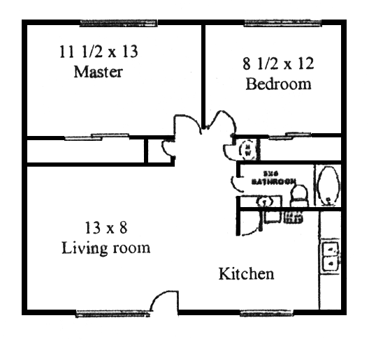 2 Bedroom 1 Bath Floor Plan 1