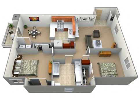 2 bedroom 1 bathroom Canterbury Floor Plan at Dartmouth Tower at Shaw, Clovis, CA