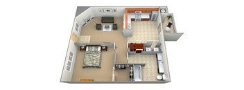 1 bedroom 1 bathroom Jubilee Floor Plan at Dartmouth Tower at Shaw, California, 93612