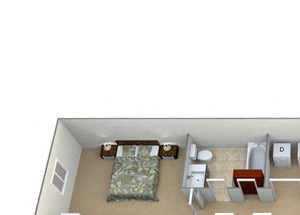 2 bedroom 1 bathroom B Palacio Floor Plan 2 bedroom 1 bathroom A Palacio Floor Plan at Villa Faria Apartments, California