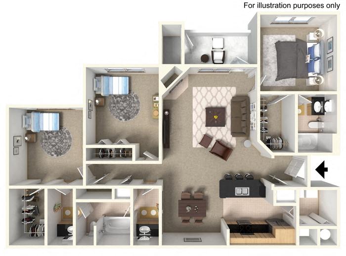 Monterey Floorplan 3 Bedroom 2 Bath 1305 Total Sq Ft  at The Finley Apartment Homes, Jacksonville, FL 32221