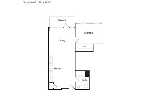 A2.1 - 1 Bed 1 Bath Floor Plan at 6th and G Apartments in San Diego, CA 