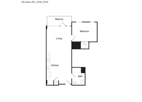 A4.1 - 1 Bed 1 Bath Floor Plan at 6th and G Apartments in San Diego, CA 