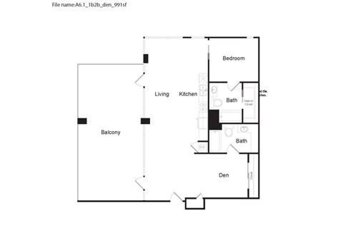 A6.1 - 1 Bed 1 Bath Floor Plan 