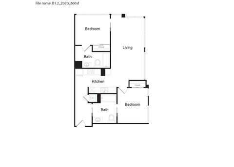 B1.2 - 2 Bed 2 Bath Floor Plan at 6th and G Apartments in San Diego, CA 