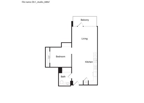 E8.1 - Studio Floor Plan at 6th and G Apartments in San Diego, CA 