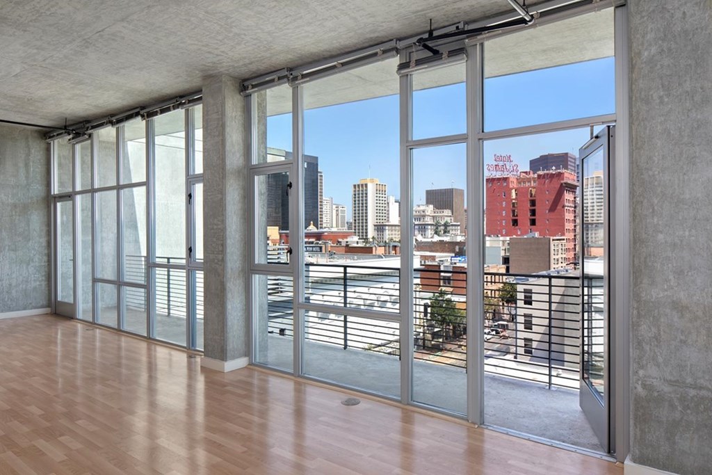 Large Windows With Balcony at 6th and G Apartments in San Diego, CA 