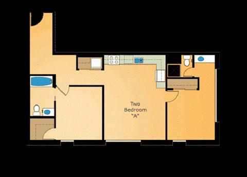 B1.2 - 2 Bed 2 Bath Floor Plan at 7th and G Apartments in San Diego, CA 