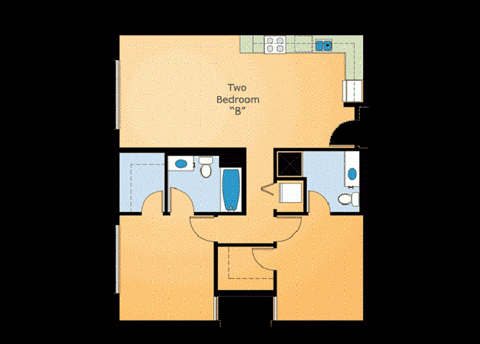 B2.2 - 2 Bed 2 Bath Floor Plan at 7th and G Apartments in San Diego, CA 