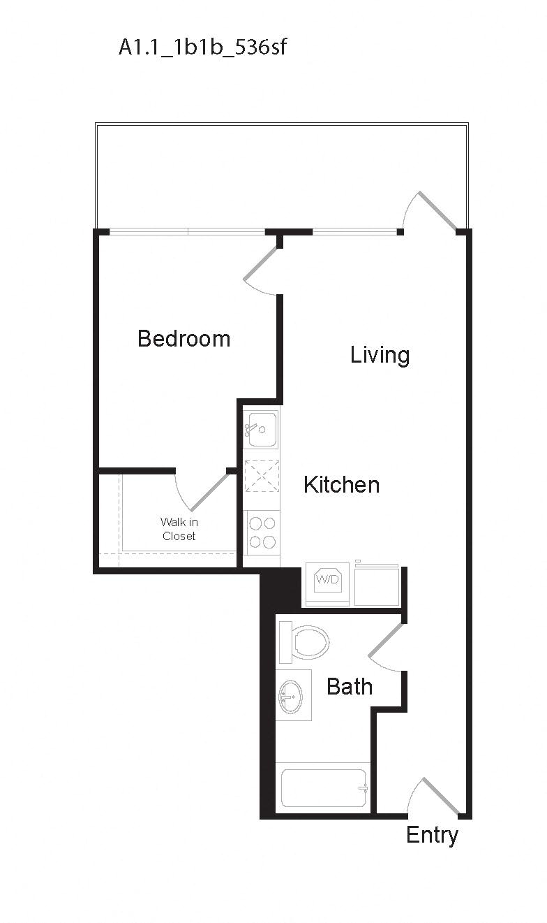 A1.1 1 Bedroom 1 Bath Floor Plan at 10 and G Apartments in San Diego, CA