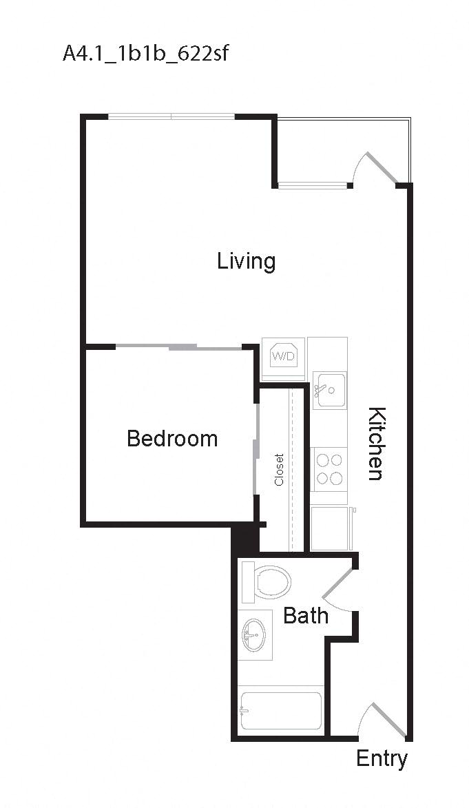 A4.11 Bedroom 1 Bath Floor Plan at 10 and G Apartments in San Diego, CA