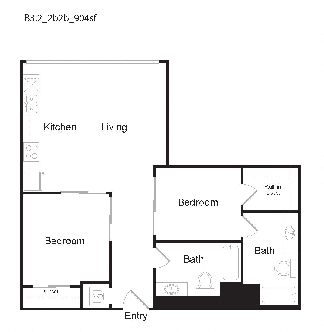 B3.2, 2 Bed 2 Bath Floor Plan at 10th and G Apartments in San Diego, CA