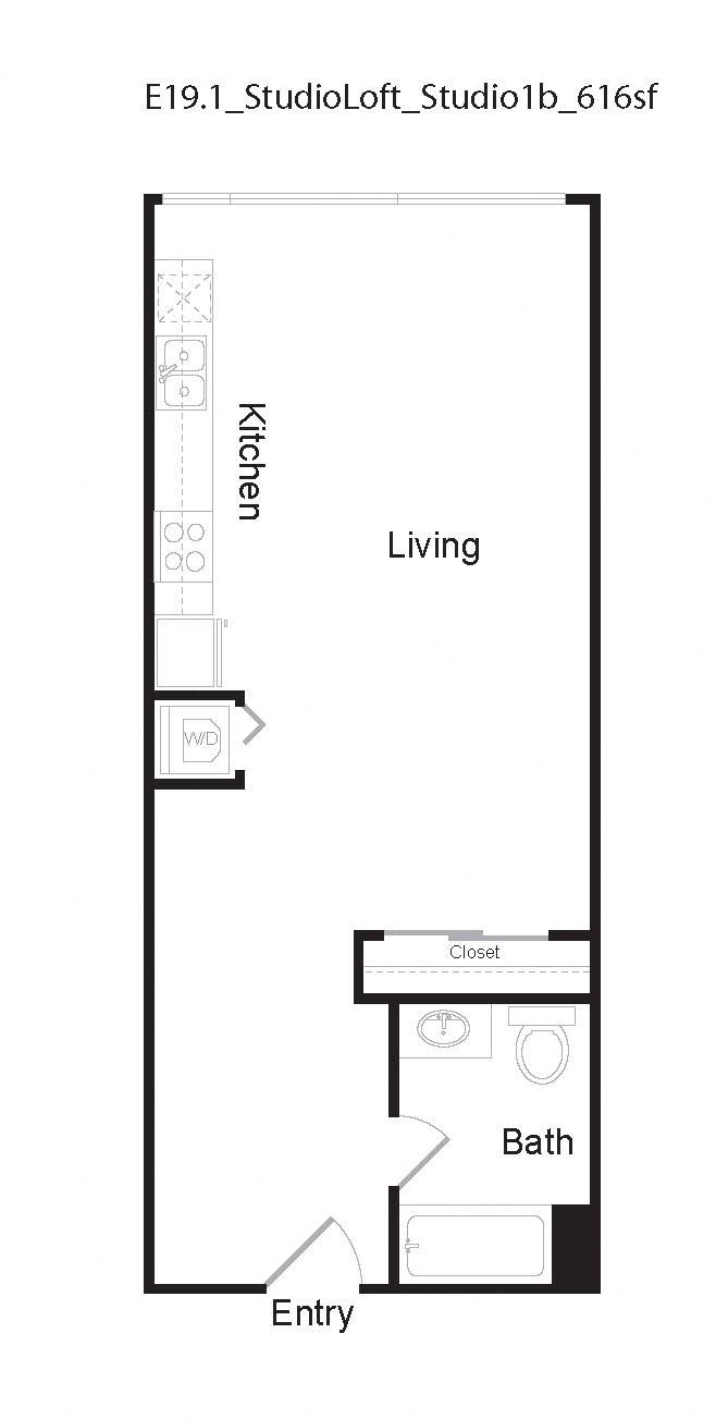 E19.1 Studio Loft Floor Plan at 10 and G Apartments in San Diego, CA