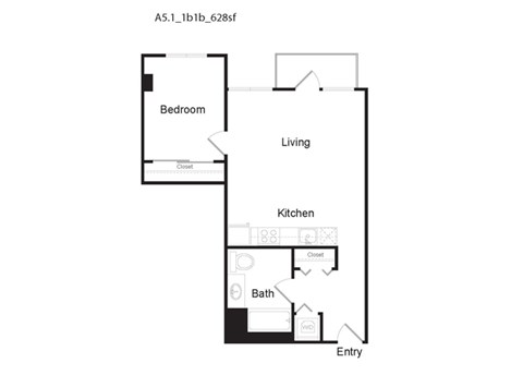 A5.1 - 1BR 1 BTH Floor Plan 2 at 10th and G Apartments in San Diego, CA 