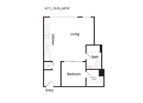 A7.1 - 1 Bed 1 Bath Floor Plan at 10th and G Apartments in San Diego, CA 