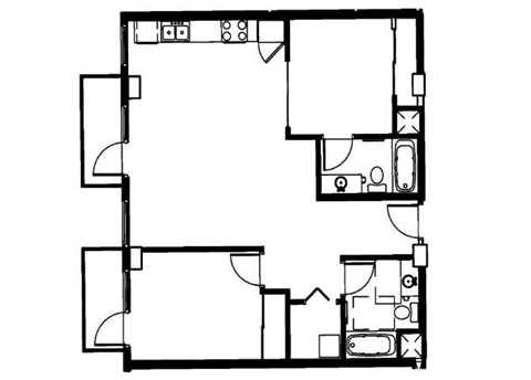 B4.2 - 2 Bed 2 Bath Floor Plan at 10th & G Apartments in San Diego, CA