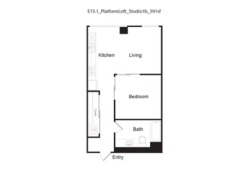 E15.1 - 1 Bed 1 Bath Floor Plan 2 at 10th and G Apartments in San Diego, CA 