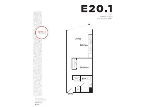 E20.1 - Studio Floor Plan Details at 10th and G Apartments in San Diego, CA 