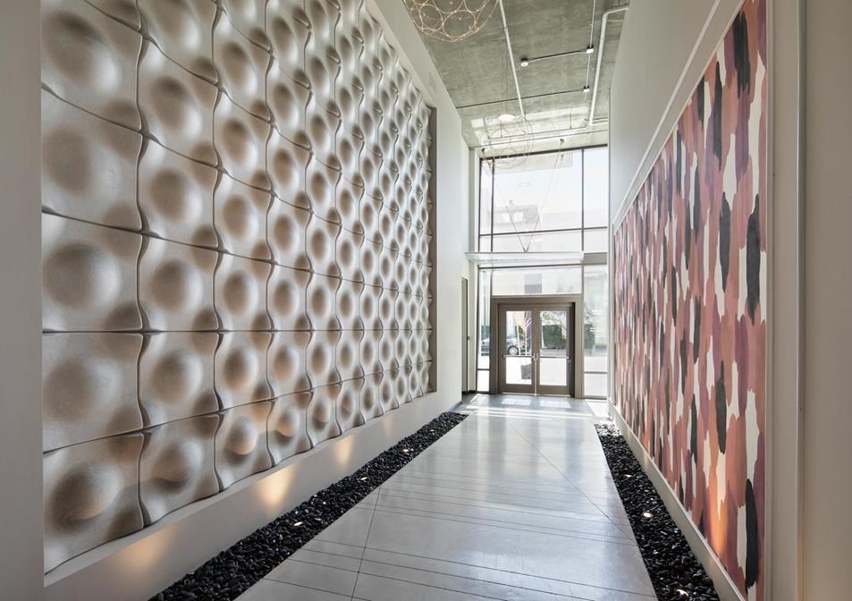 Hallway With Modern Decor at 10th and G Apartments in San Diego, CA 
