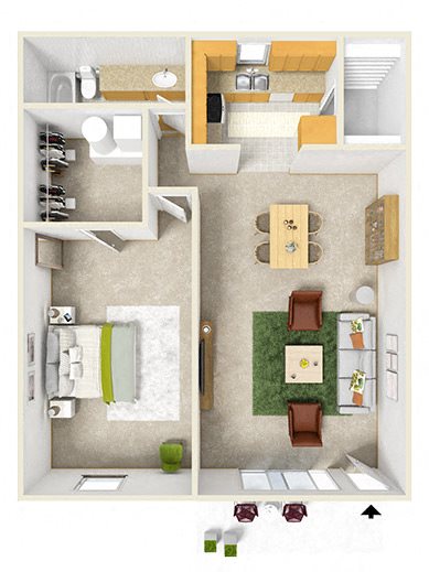 1br1b 1 bed 1 bath floor plan Heritage Park Apartments in Tallahassee, FL 32304