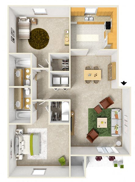 2br2ba 2 bed 2 bath floor plan at Heritage Park Apartments in Tallahassee, FL 32304