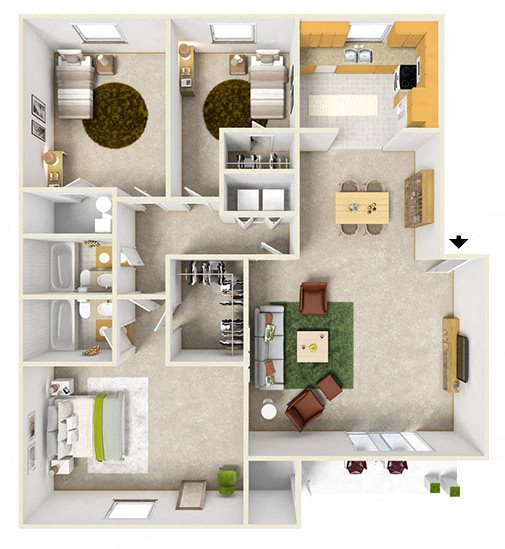 3br2ba 3 bedroom 2 bath at Heritage Park Apartments in Tallahassee, FL 32304