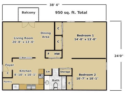 Stonegate - 2 Bedroom Floor Plan 2