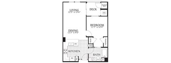 Aspen – 1 Bedroom 1 Bath Floor Plan Layout – 692 Square Feet