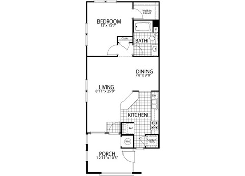 Birch – 1 Bedroom 1 Bath Floor Plan Layout – 801 Square Feet