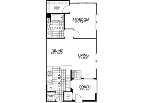 Cedar – 1 Bedroom 1 Bath Floor Plan Layout – 753 Square Feet
