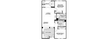 Fir – 2 Bedroom 2 Bath Floor Plan Layout – 1041 Square Feet