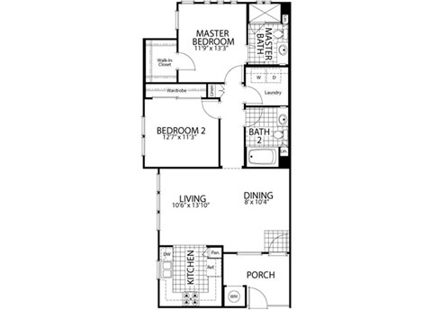Magnolia – 2 Bedroom 2 Bath Floor Plan Layout – 1029 Square Feet