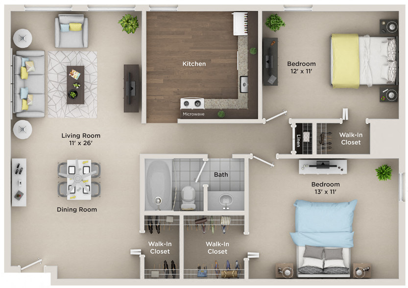 the 1190 floor plan  studio with ensuite baths