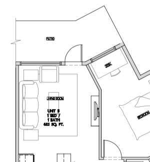 One bedroom, one bathroom apartment layout at Summerhill Place in Nanaimo, BC