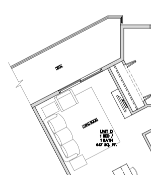 One bedroom, one bathroom apartment layout at Summerhill Place in Nanaimo, BC