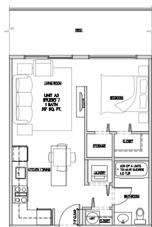 One bedroom, one bathroom apartment layout at Summerhill Place in Nanaimo, BC