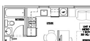 Bachelor, one bathroom apartment layout at Summerhill Place in Nanaimo, BC