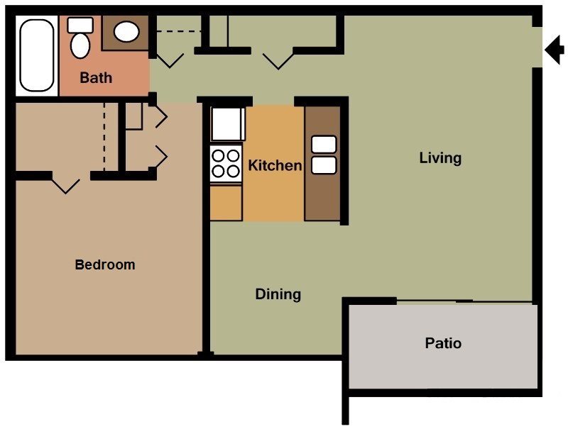 1 Bedroom/1 Bathroom Floor Plan 1